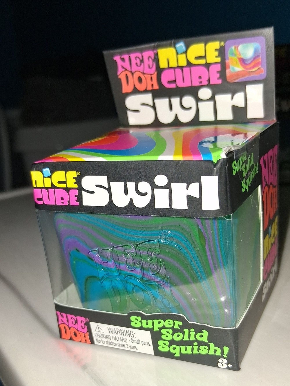 NeeDoh 'Nice Cube- Swirl'! Green/purple/ Blue SQUISHY, BRAND NEW,  BY SCHYLLING!
